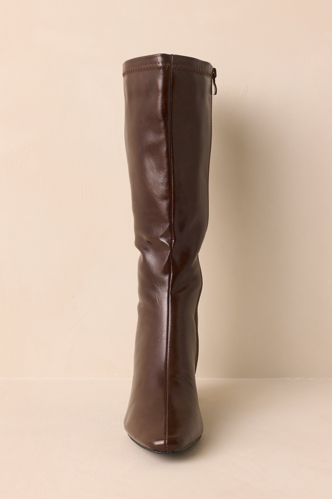 Set The Tone Chocolate Brown Faux Leather Knee High Block Heel Boots
