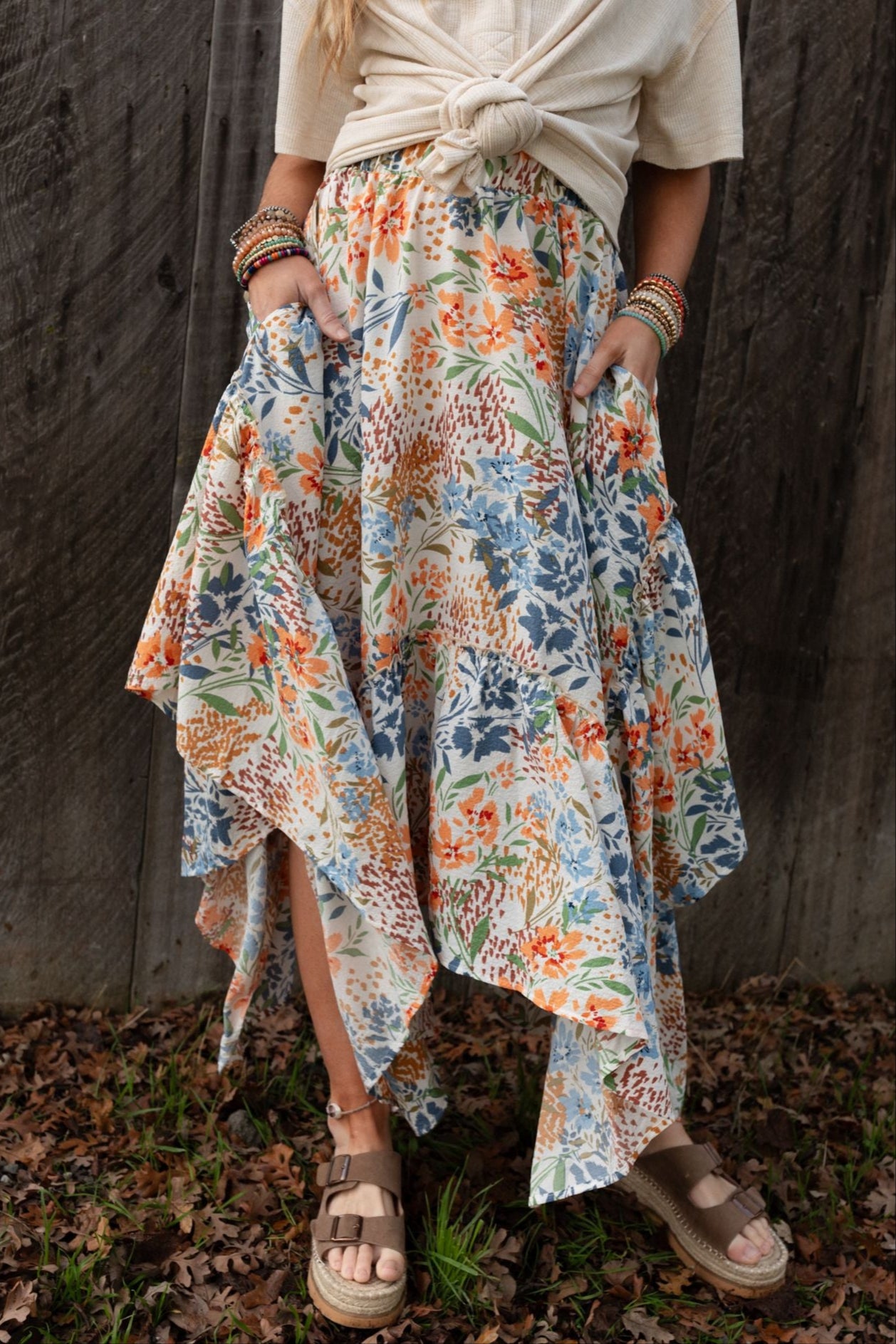 The Nest Swing Of Things Pocketed Midi Skirt - Floral