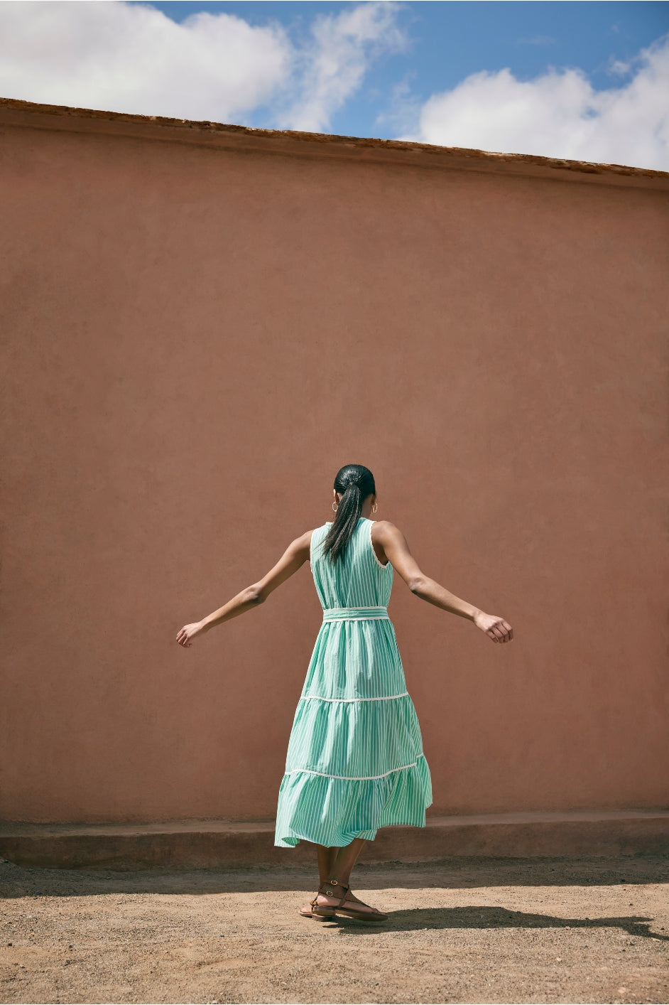 Hallie Halterneck Dress - Green Stripe