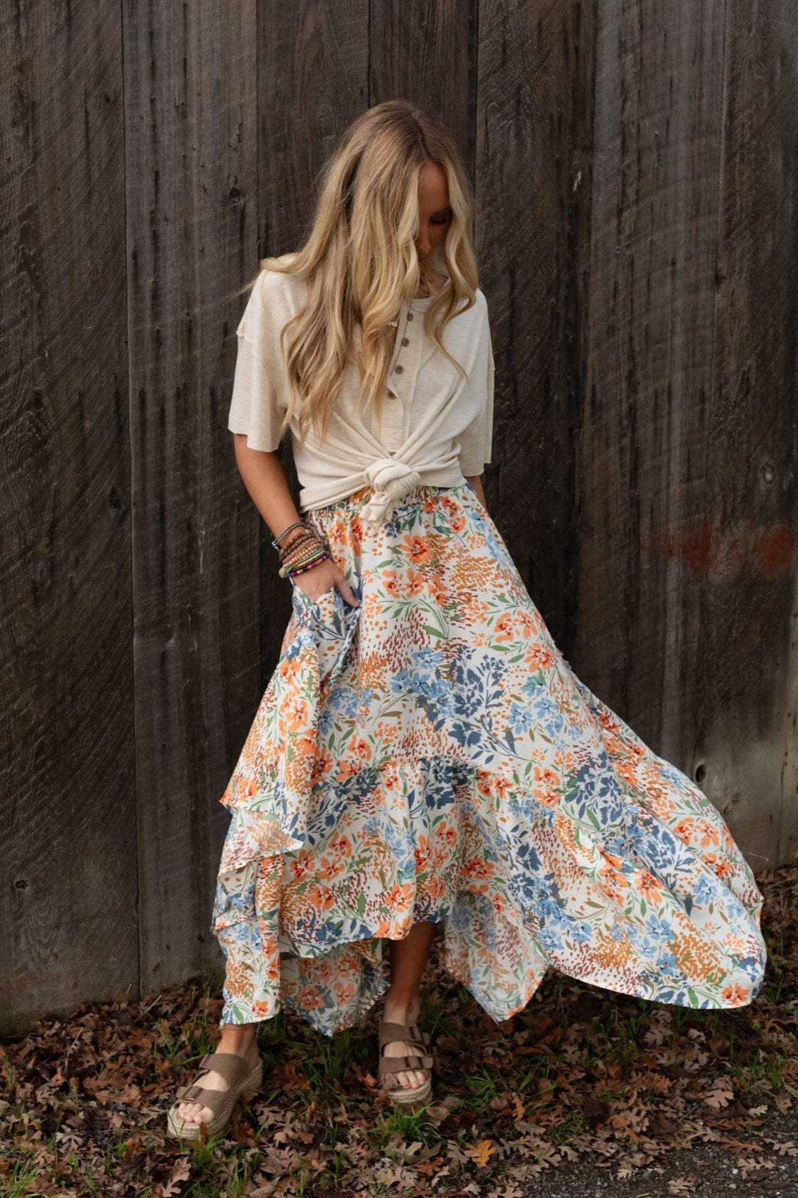 The Nest Swing Of Things Pocketed Midi Skirt - Floral