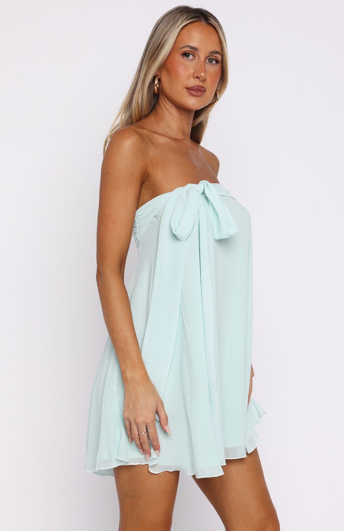 Mint Green Strapless Bow Chiffon Mini Dress