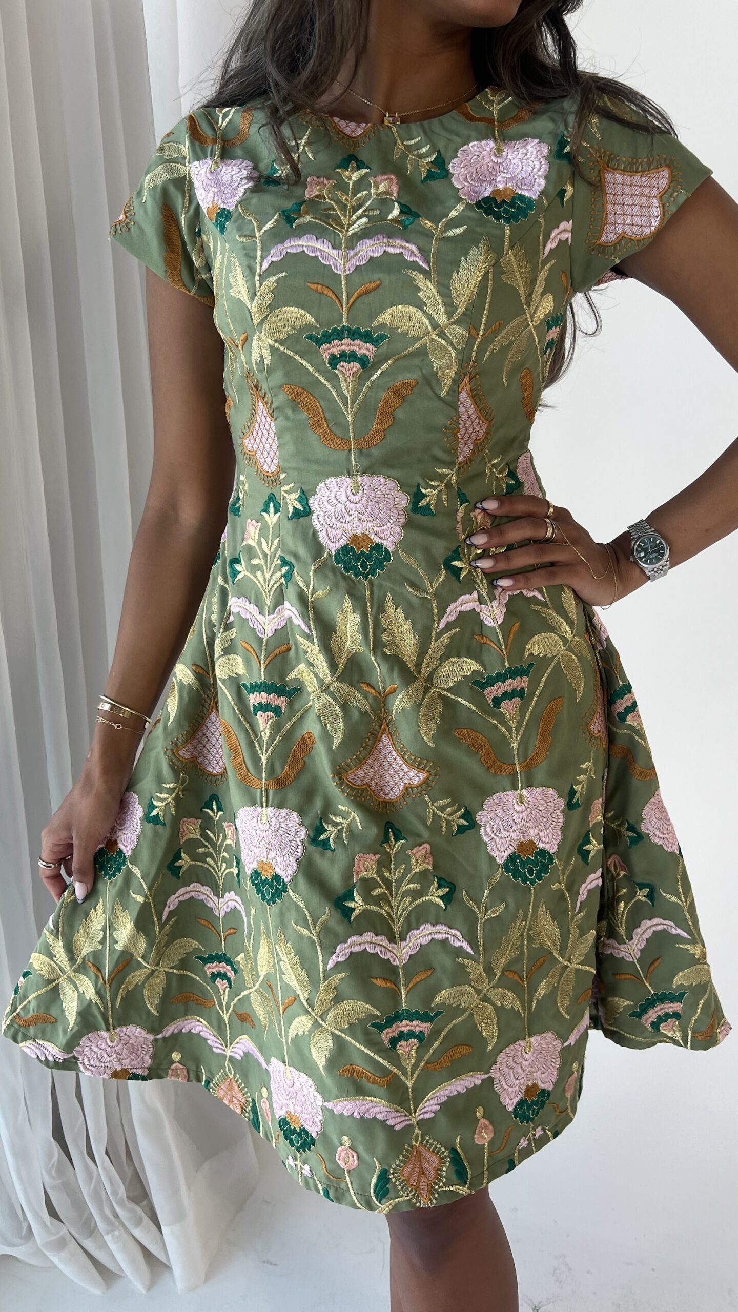 Floral Embroidered Fit-and-Flare Dress