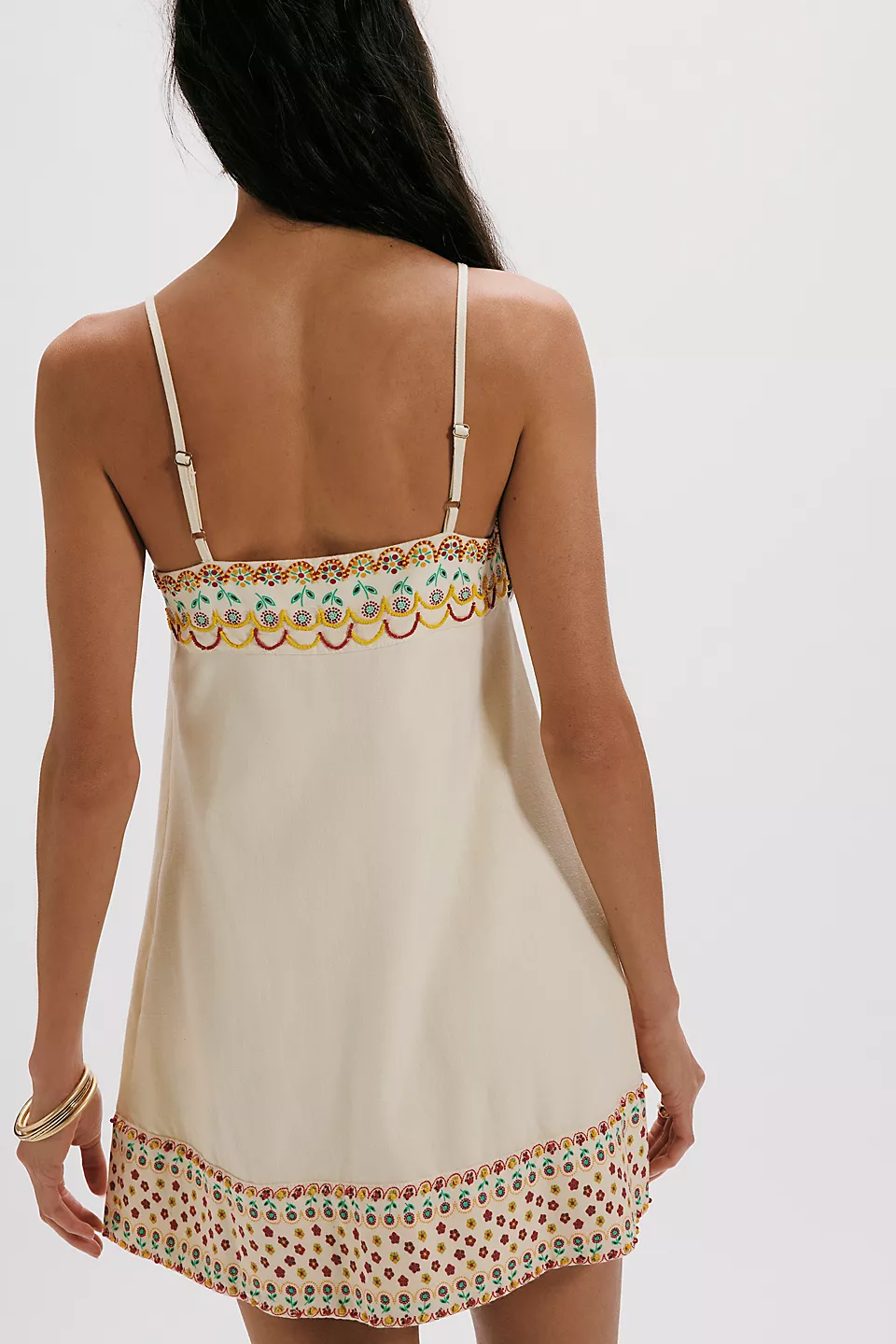 Cream Embroidered Cami Mini Dress