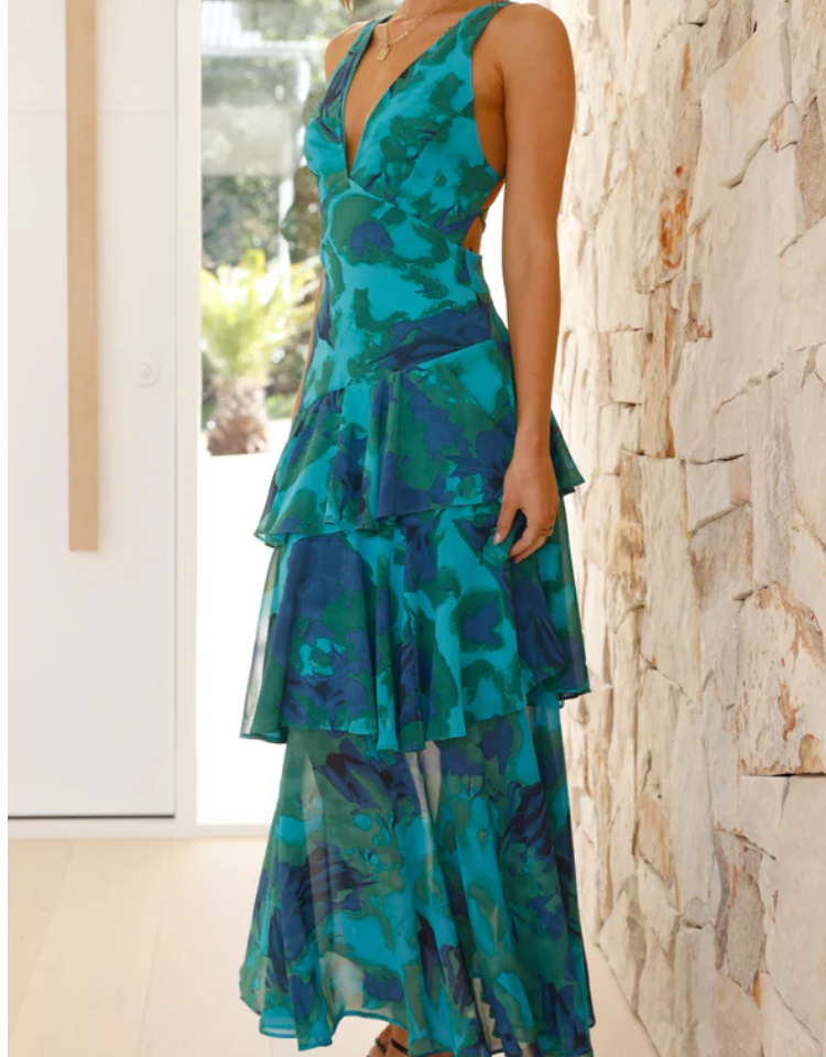 Strappy Back Ruffle Midi Dress