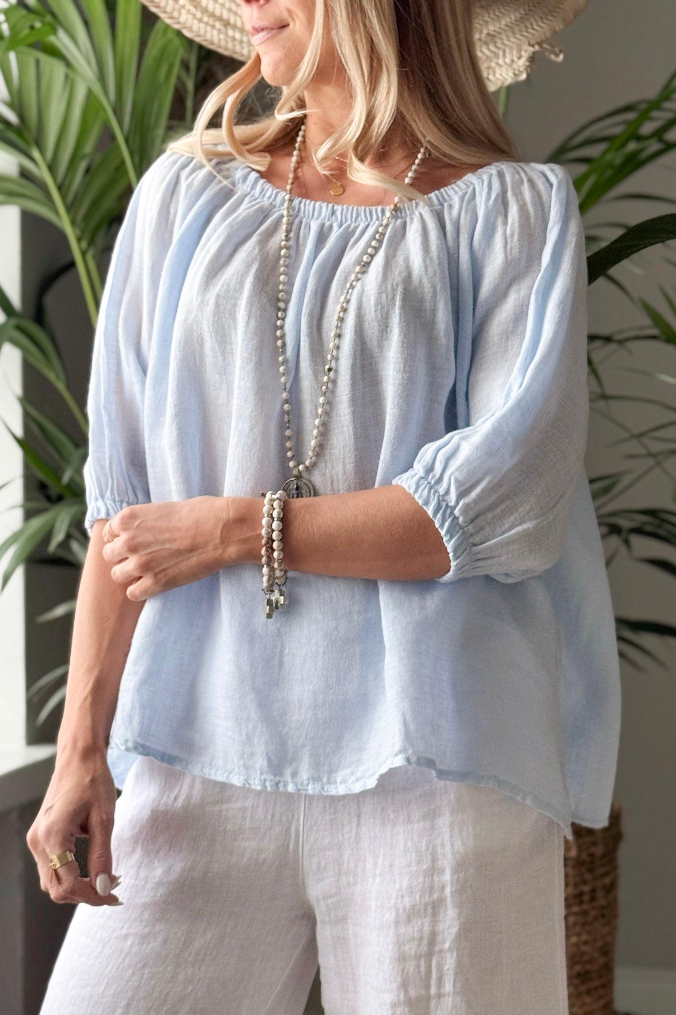 Light Blue Washed Linen Top