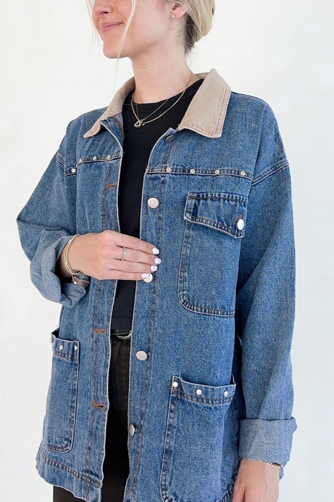 Andie Studded Denim Barn Jacket