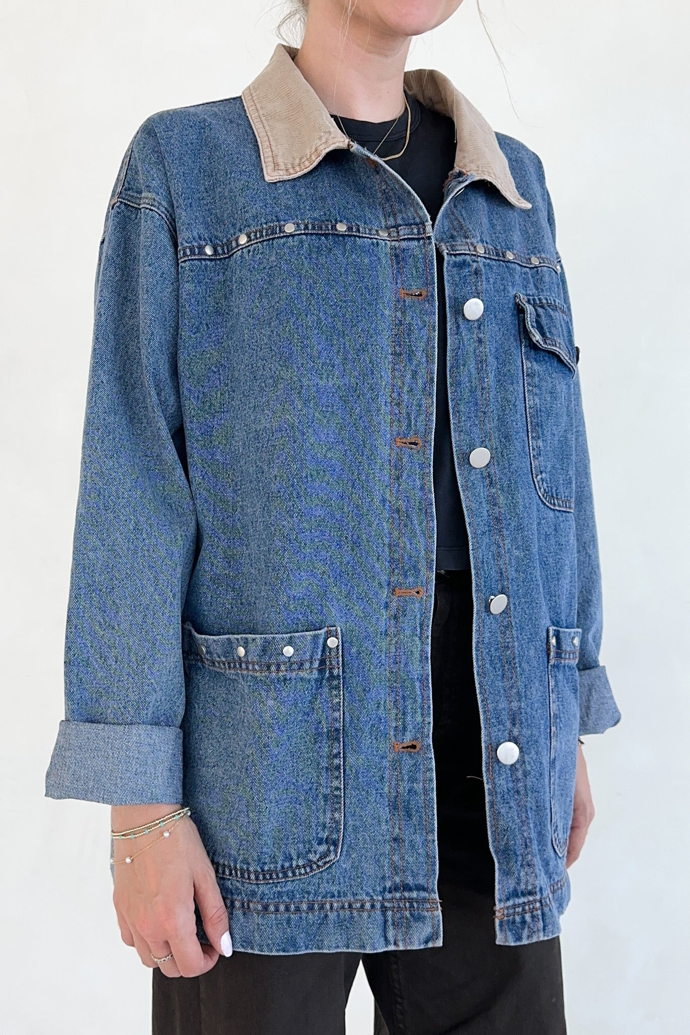 Andie Studded Denim Barn Jacket