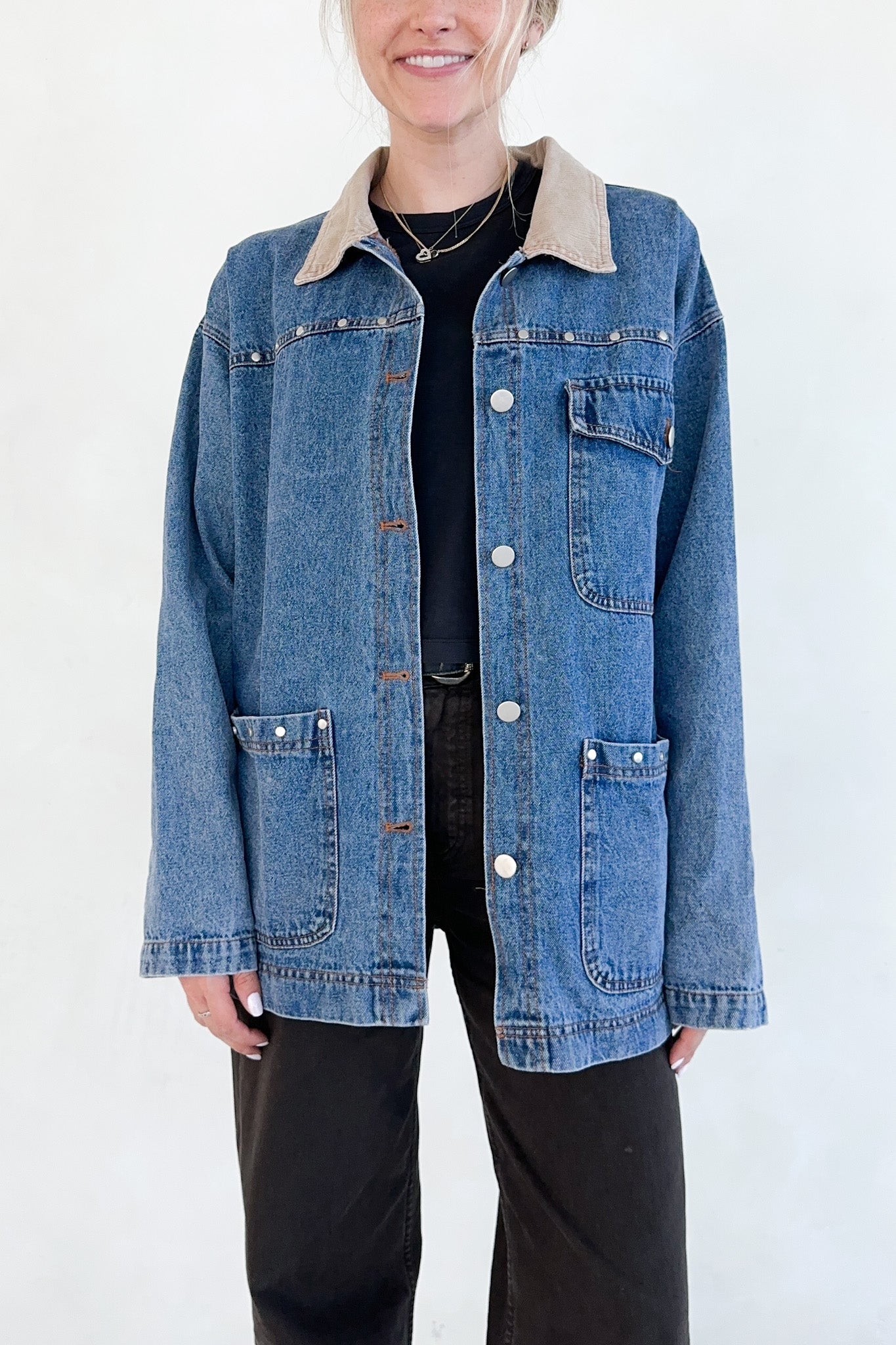 Andie Studded Denim Barn Jacket