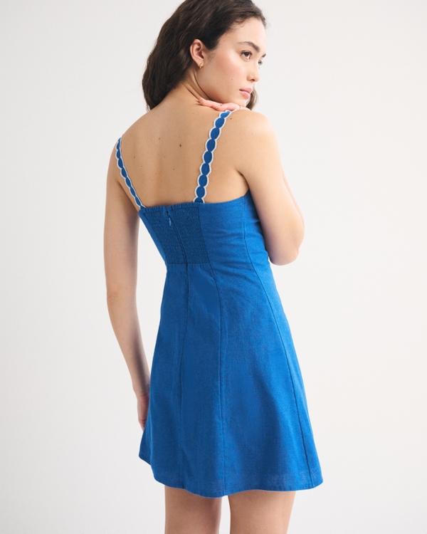 Linen-Blend Embroidered Mini Dress
