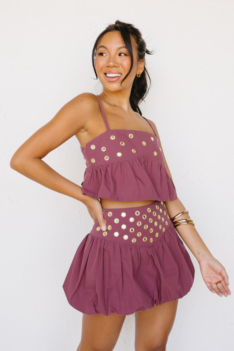 Stud-Embellished Two-Piece Bubble Skirt Set