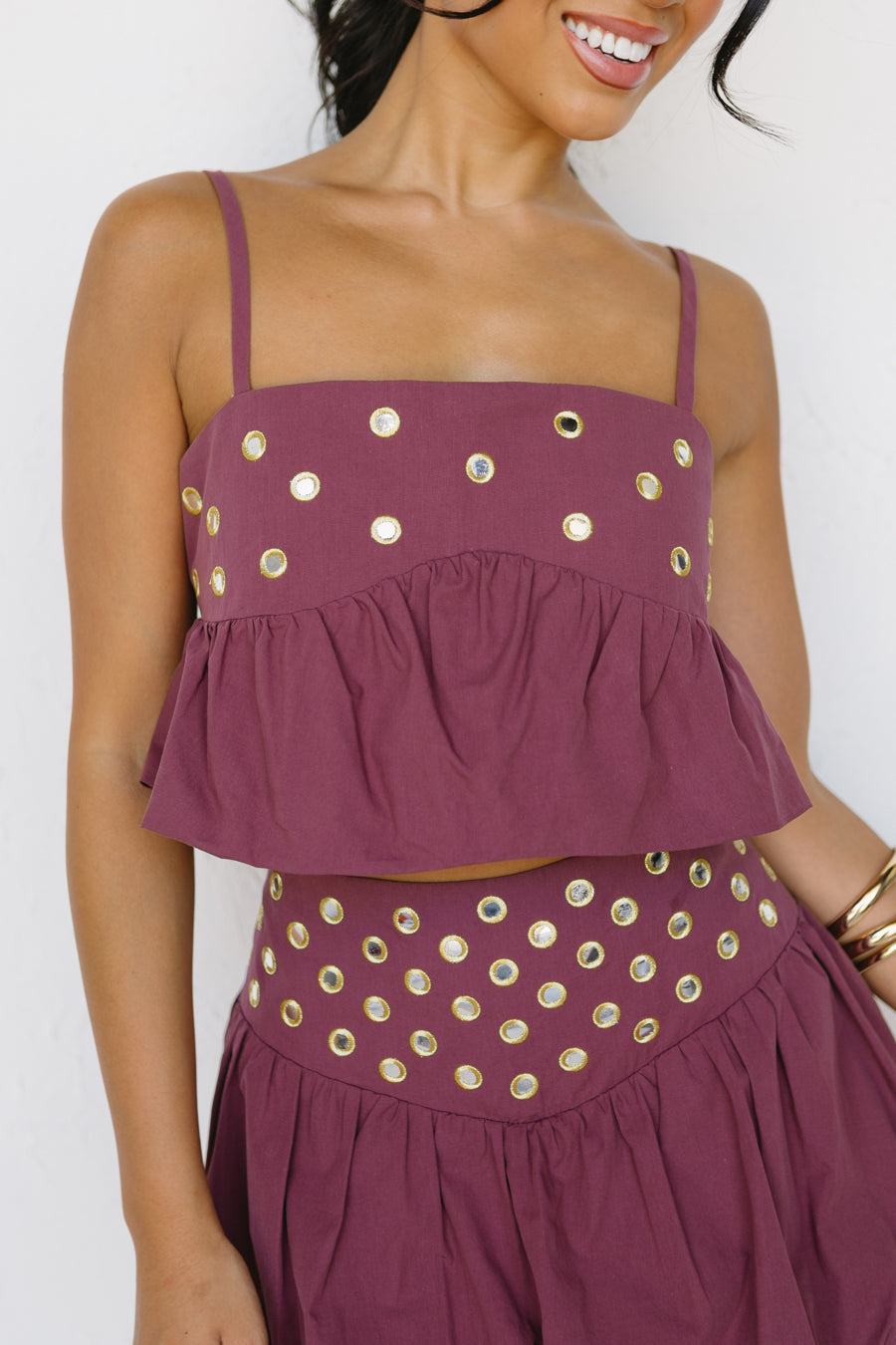 Stud-Embellished Two-Piece Bubble Skirt Set