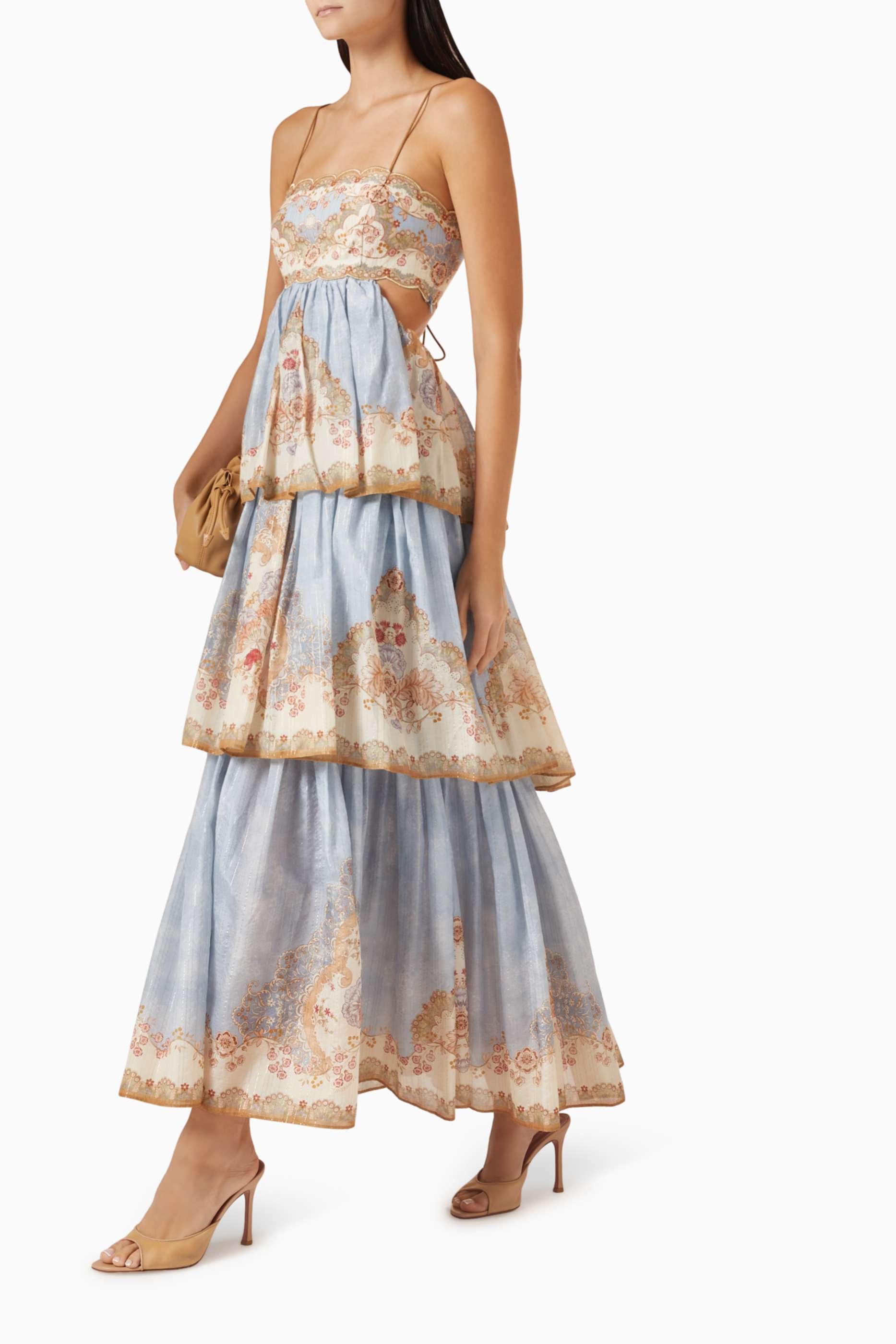 Vintage Print Tiered Maxi Dress