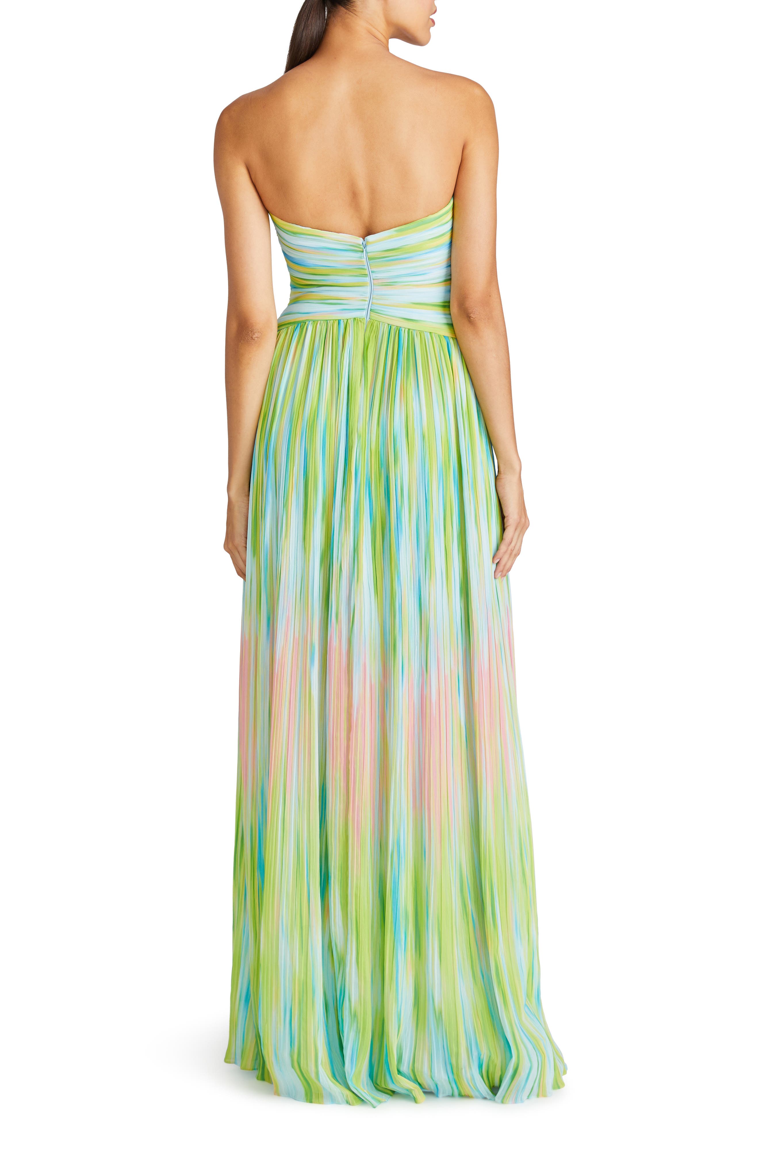 Mila Pleated Print Strapless Chiffon Gown