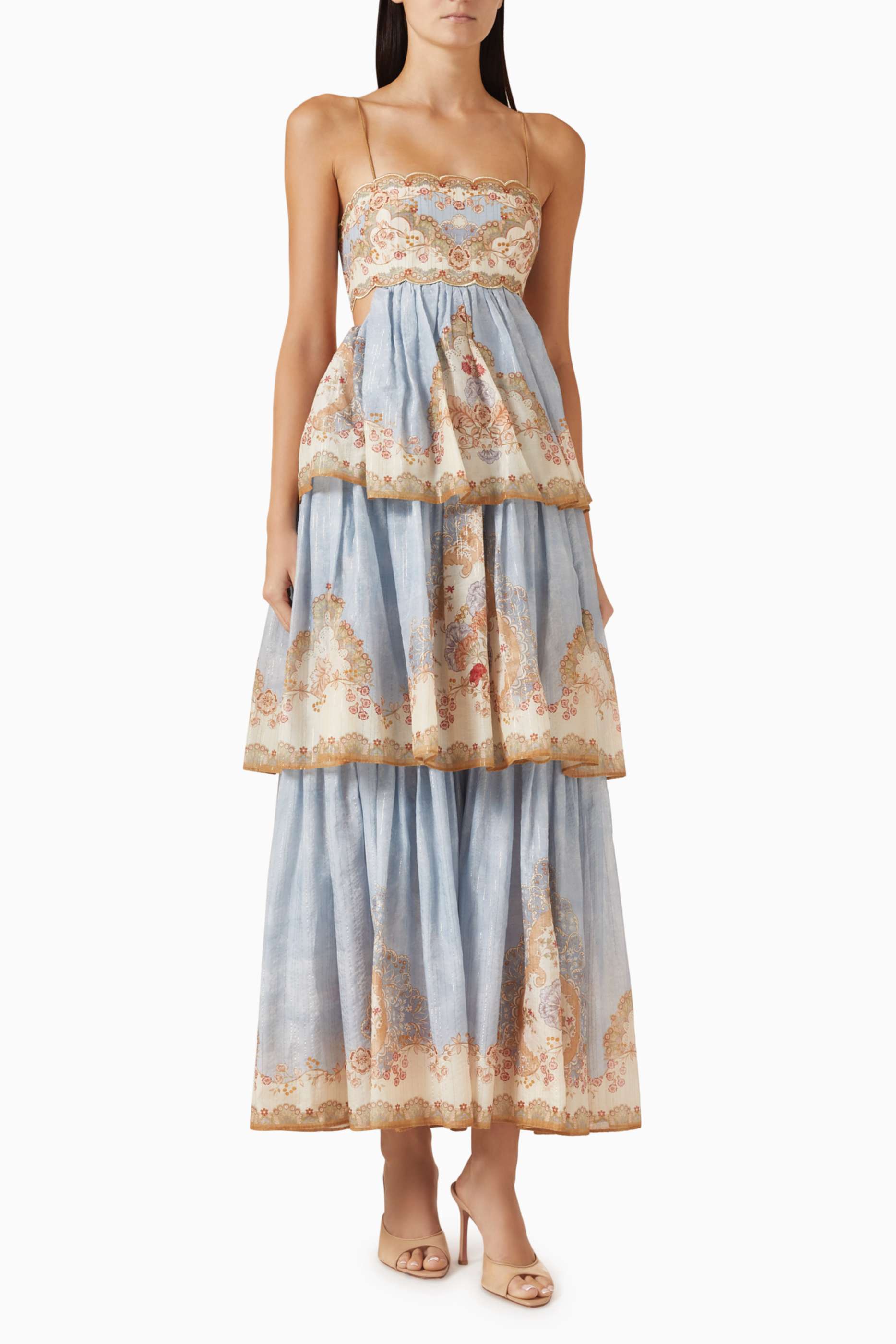 Vintage Print Tiered Maxi Dress