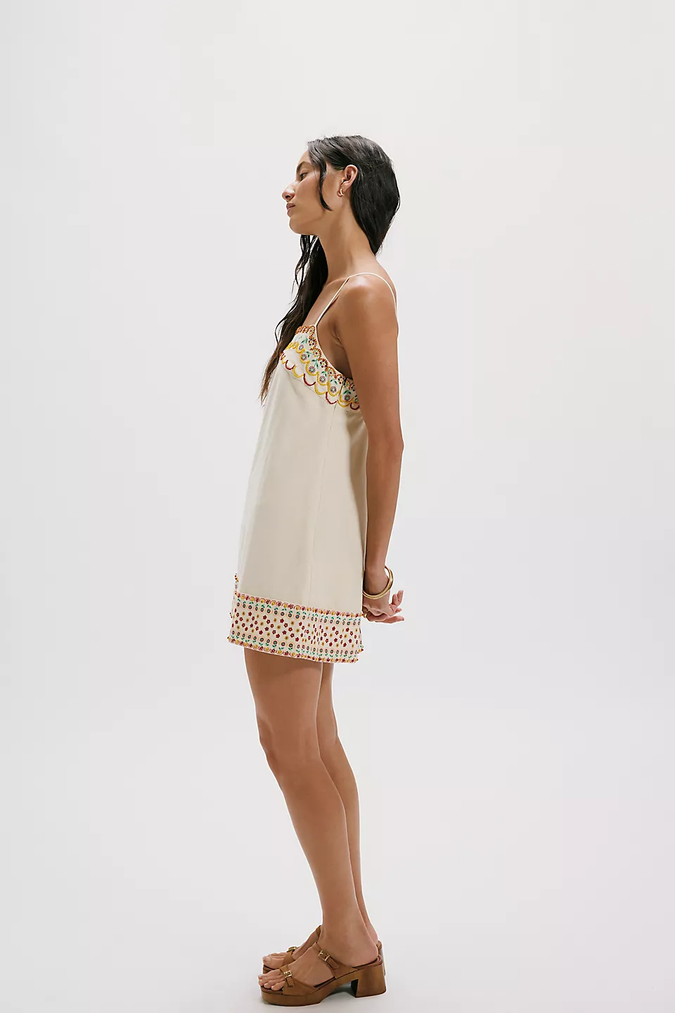 Cream Embroidered Cami Mini Dress