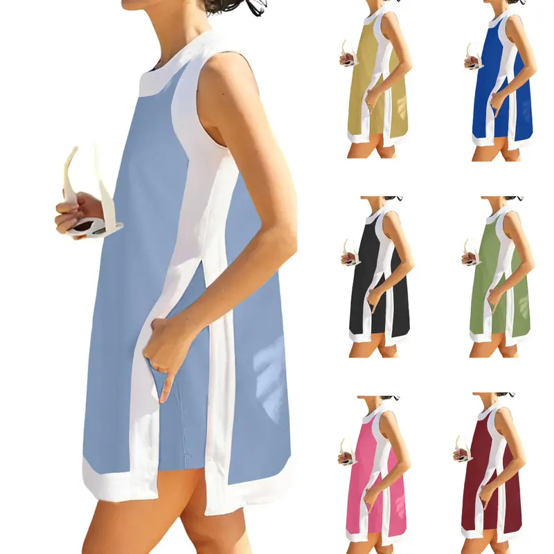 Yeokou Women's 2 Piece Sets Casual Color Block Crewneck Short Sleeve Pullover Tops Matching Shorts with Pockets