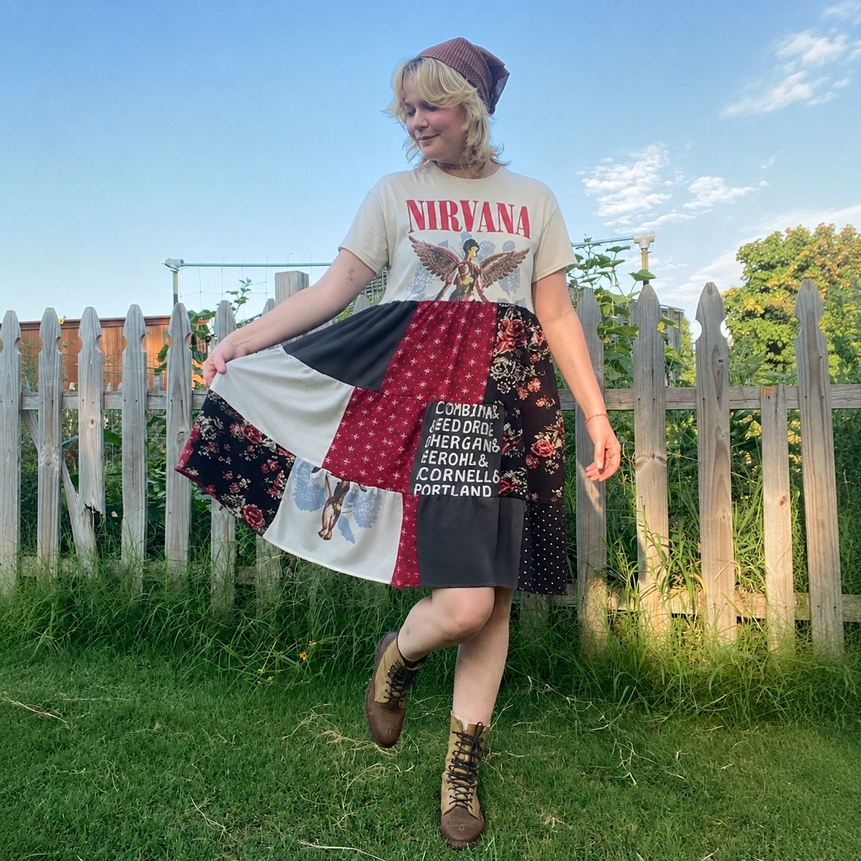 Nirvana Graphic Patchwork Tiered T-Shirt Dress
