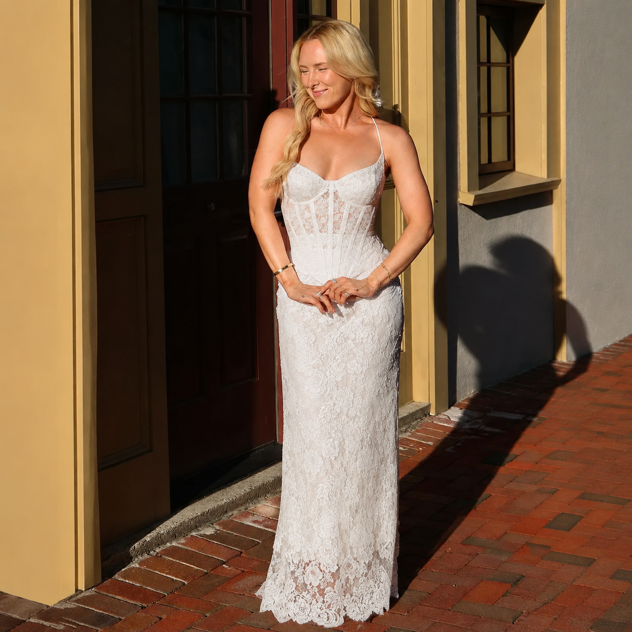 White Lace Corset Spaghetti Strap Mermaid Wedding Dress