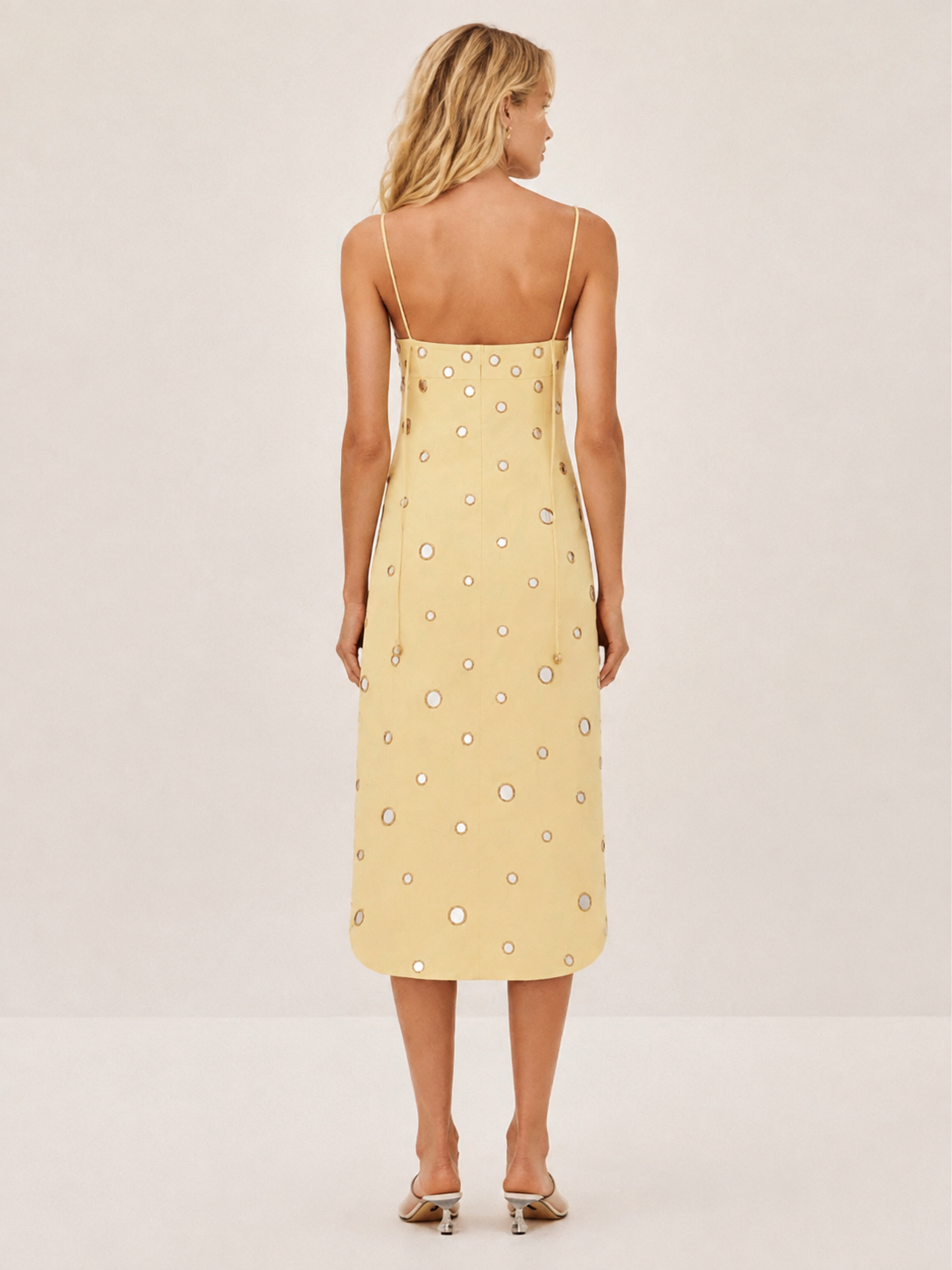 Chic Metallic Eyelet Midi Dress