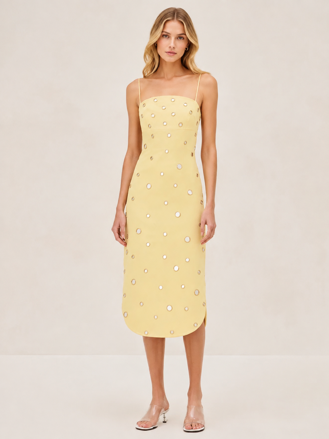 Chic Metallic Eyelet Midi Dress