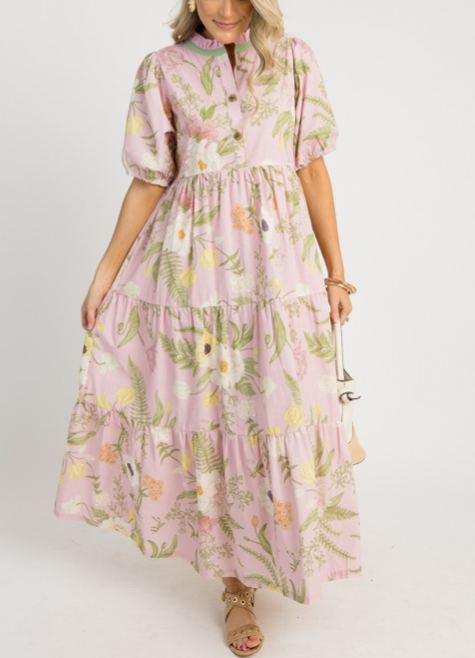 Romantic Floral Puff Sleeve Maxi Dress