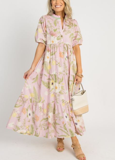 Romantic Floral Puff Sleeve Maxi Dress