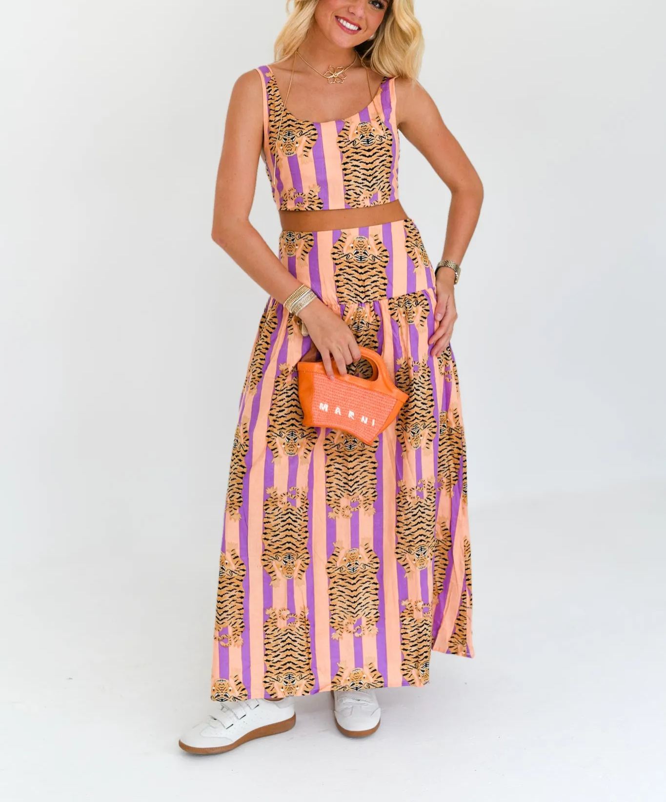 Aspen Maxi Skirt Set - Orange/Purple Striped Tiger (PREORDER)