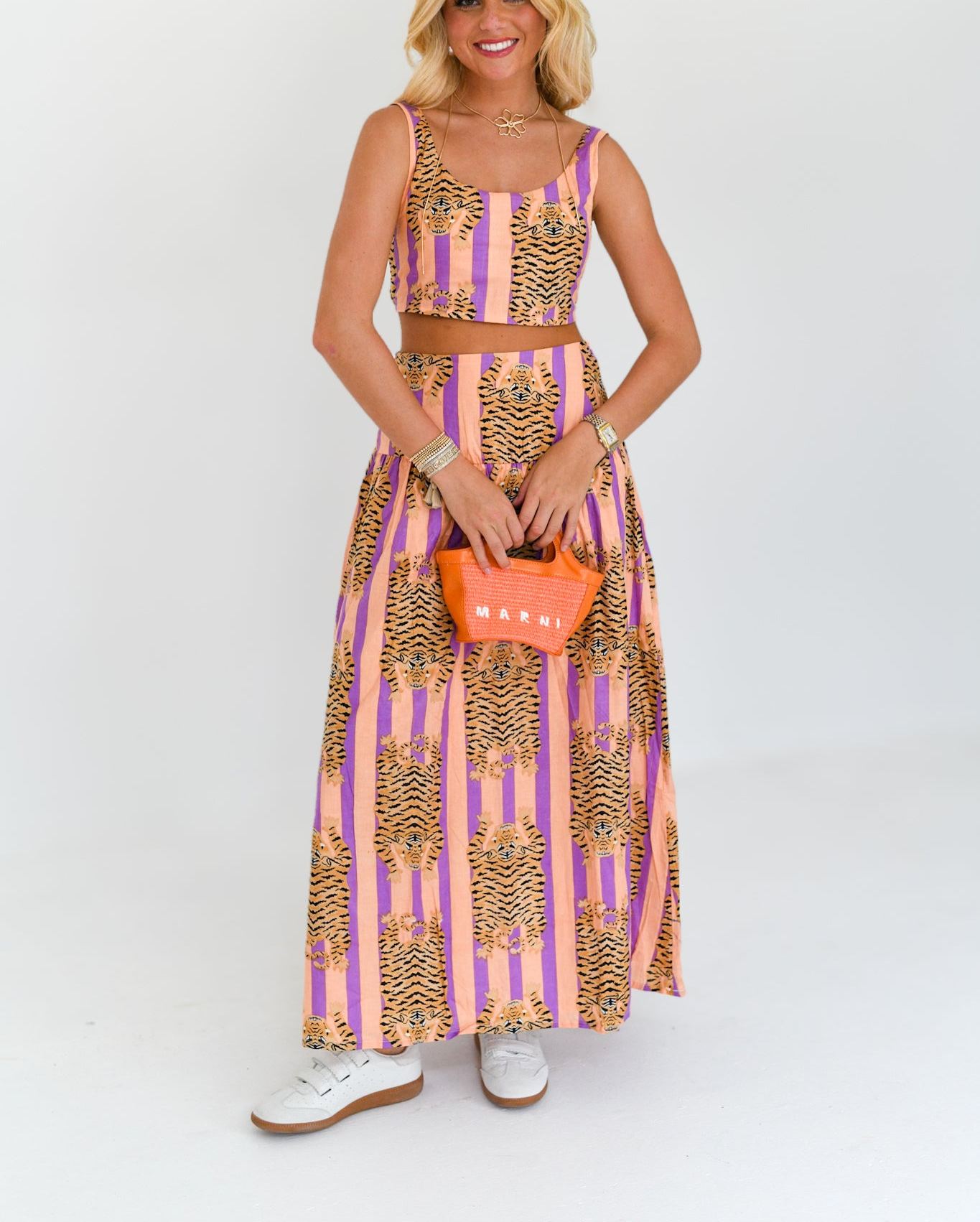 Aspen Maxi Skirt Set - Orange/Purple Striped Tiger (PREORDER)
