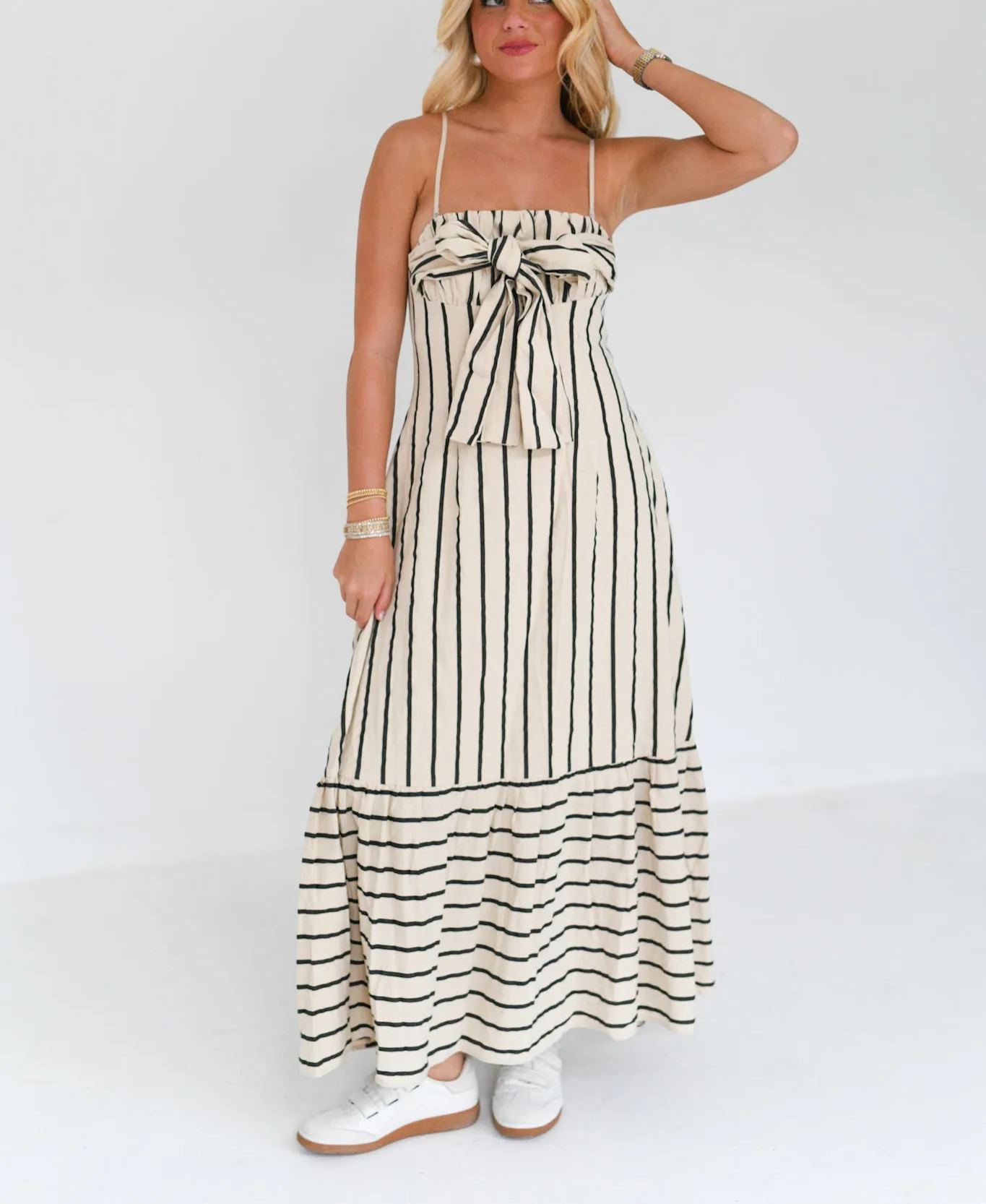 Sara Striped Strapless Maxi Dress - Nude/Black
