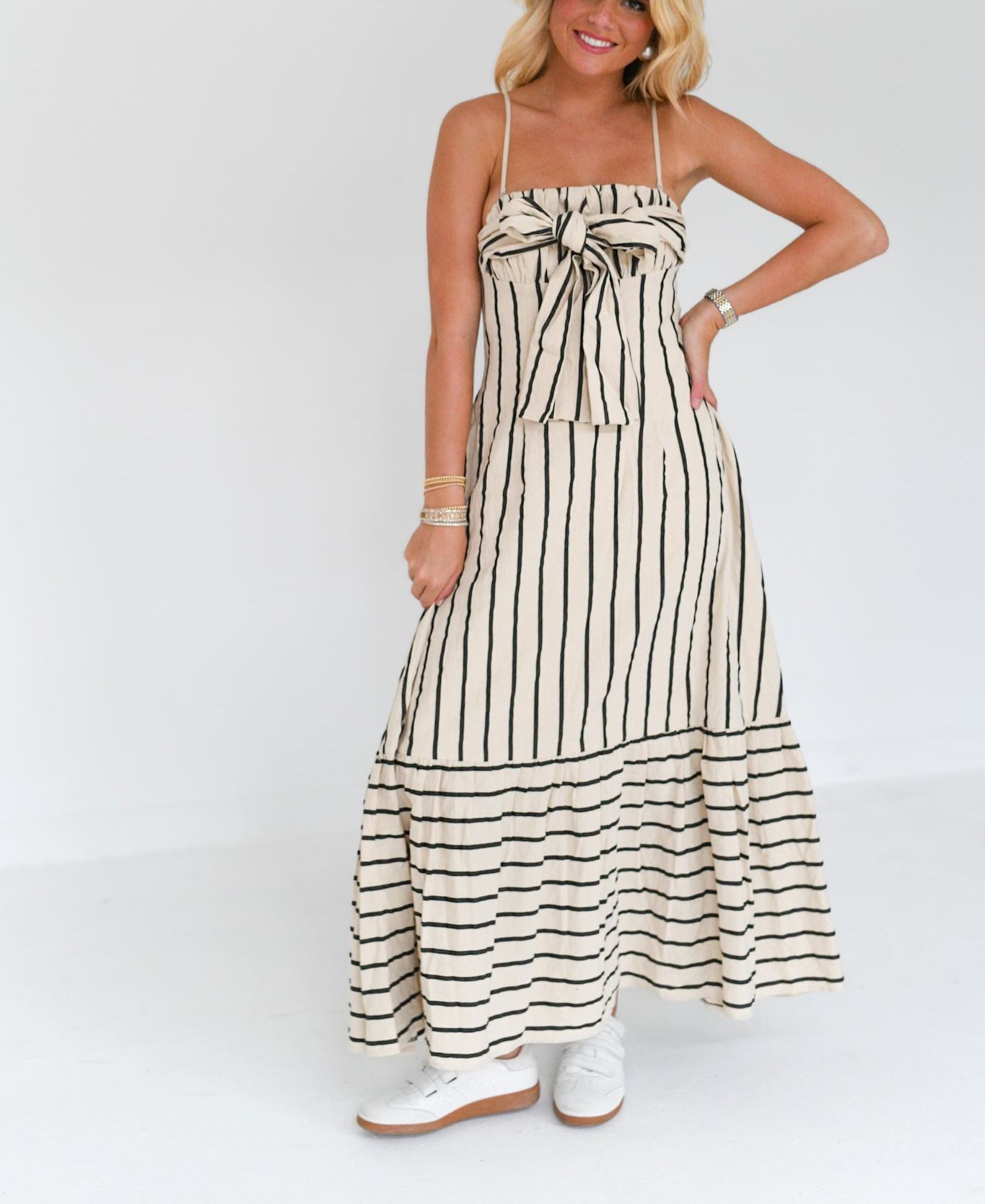 Sara Striped Strapless Maxi Dress - Nude/Black