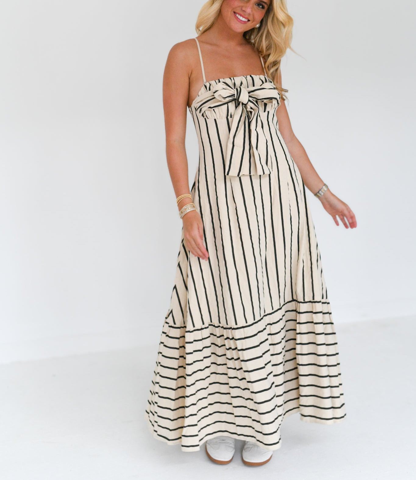 Sara Striped Strapless Maxi Dress - Nude/Black