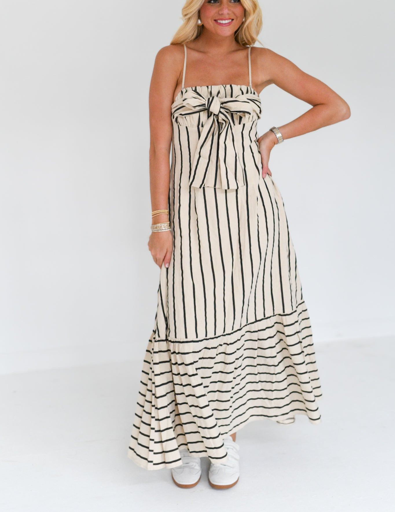 Sara Striped Strapless Maxi Dress - Nude/Black