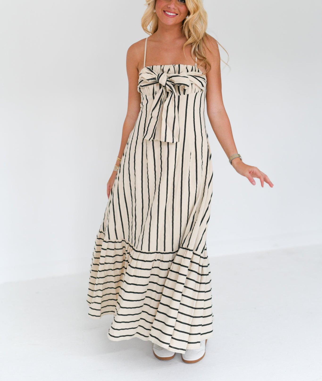 Sara Striped Strapless Maxi Dress - Nude/Black