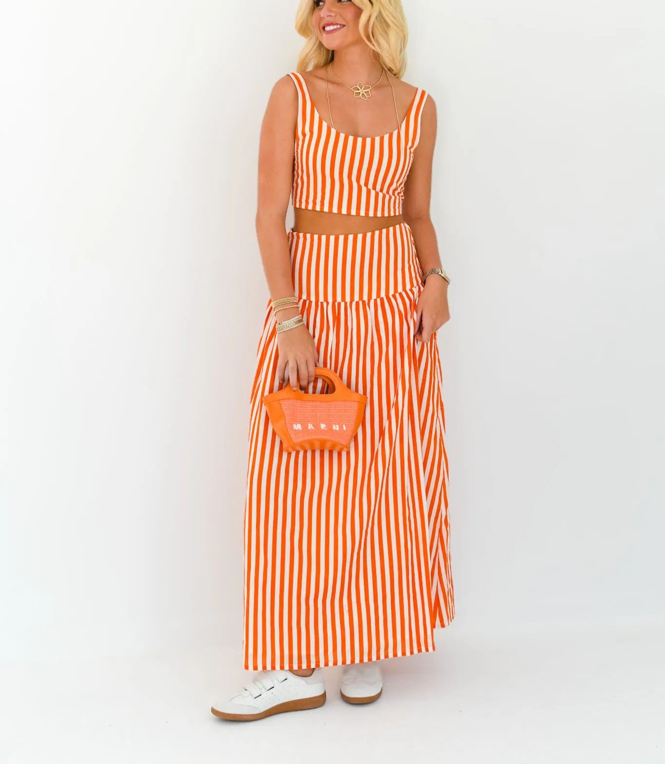 Hazel Maxi Skirt Set - Orange/White Stripes (PREORDER)