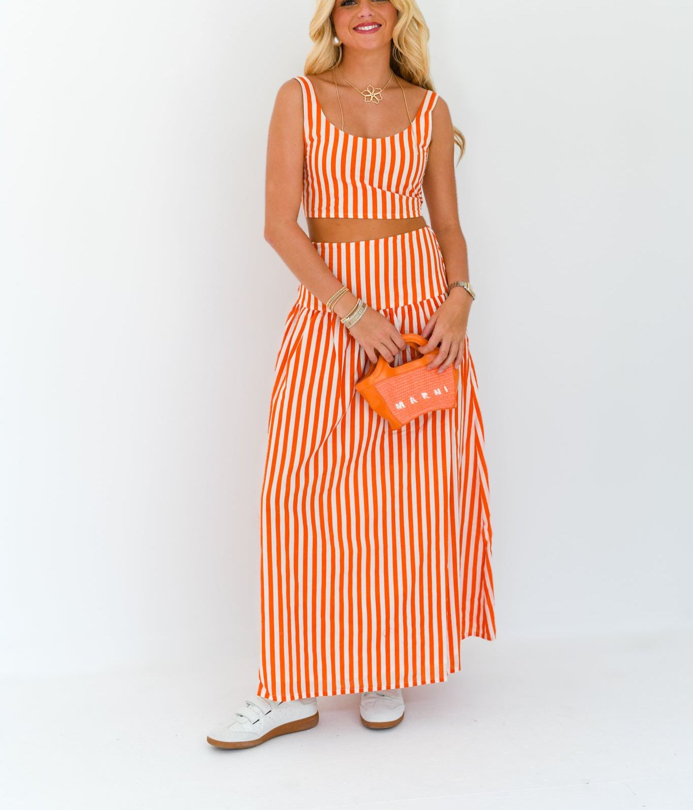 Hazel Maxi Skirt Set - Orange/White Stripes (PREORDER)