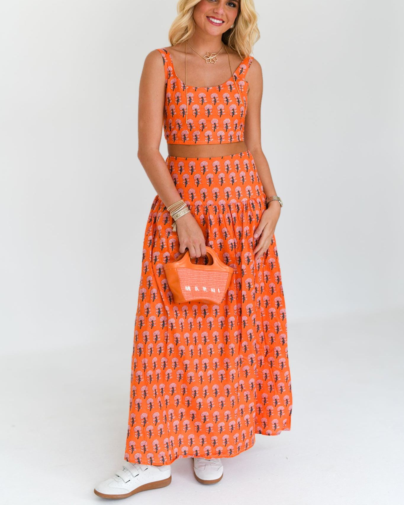 Ivy Maxi Skirt Set - Orange Blockprint (PREORDER)