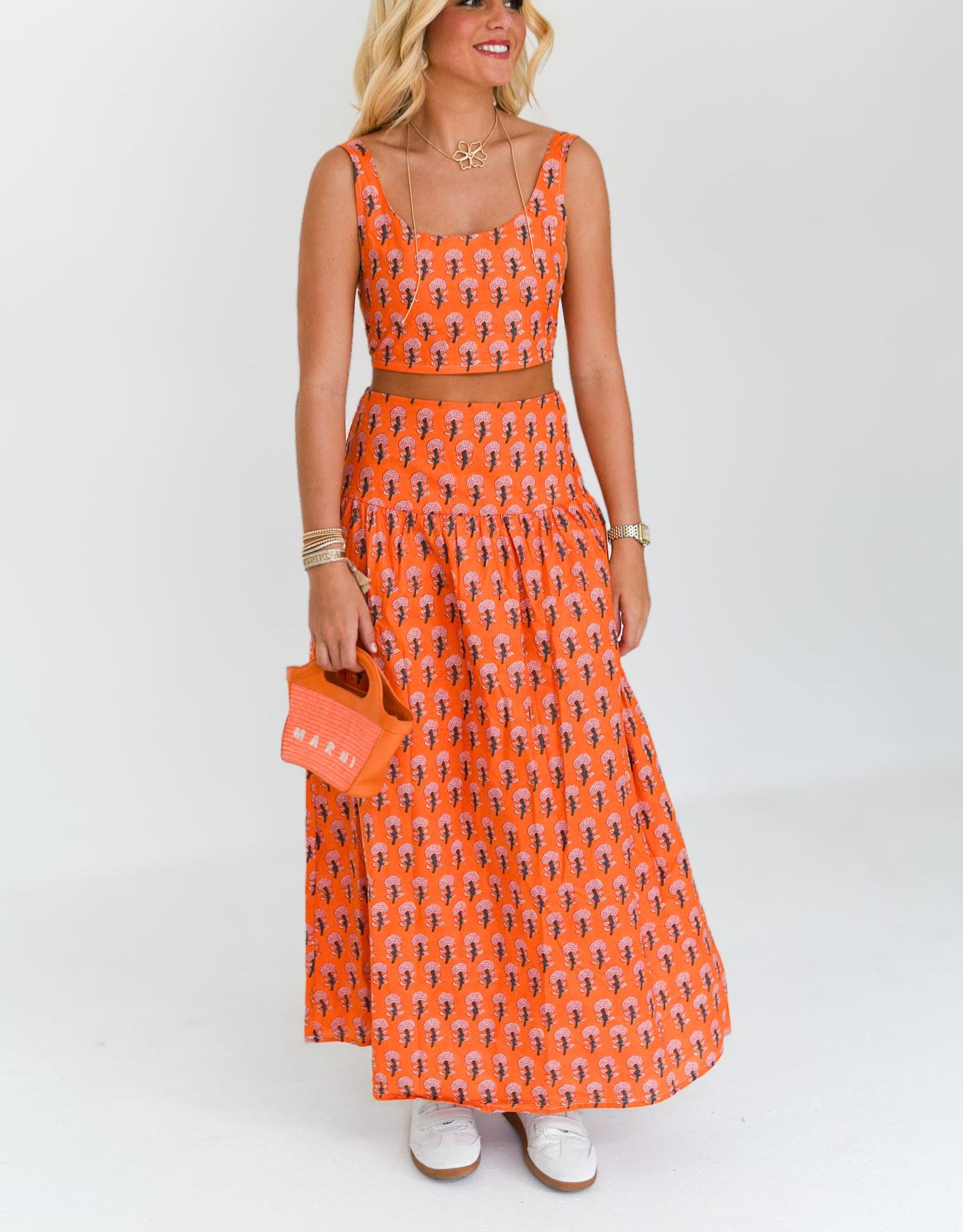 Ivy Maxi Skirt Set - Orange Blockprint (PREORDER)