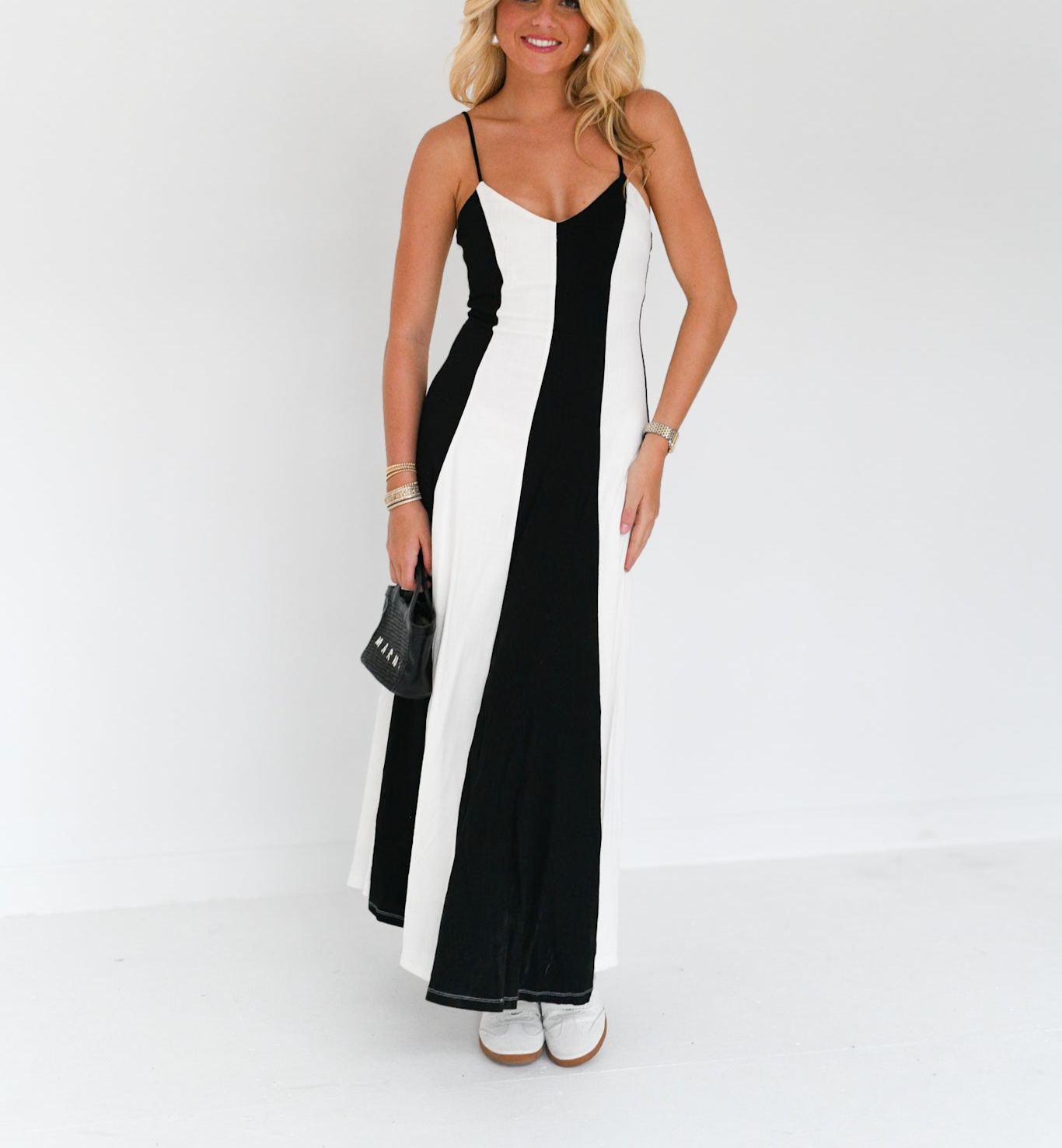Veronica Striped Maxi Dress - White/Black