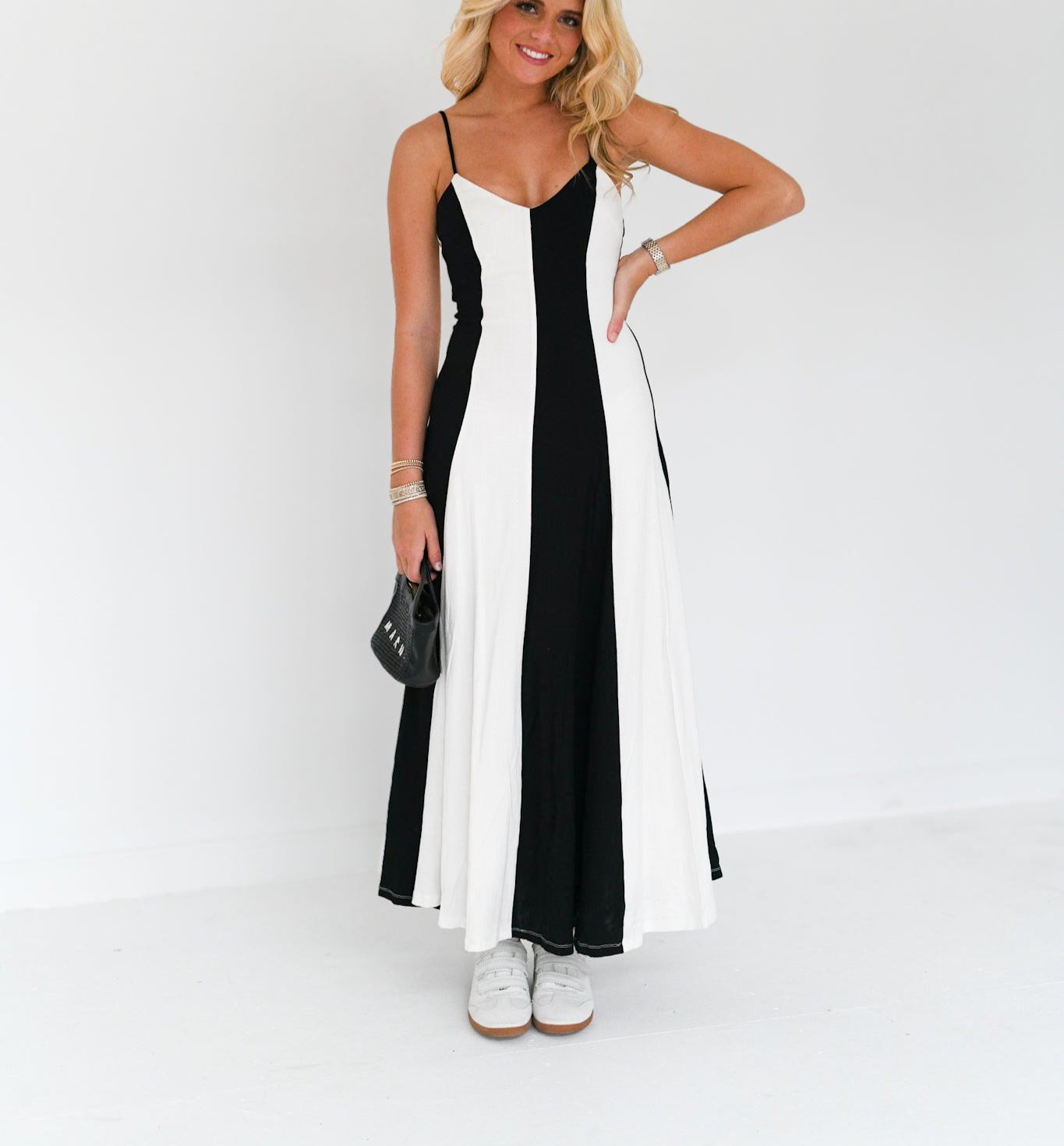 Veronica Striped Maxi Dress - White/Black