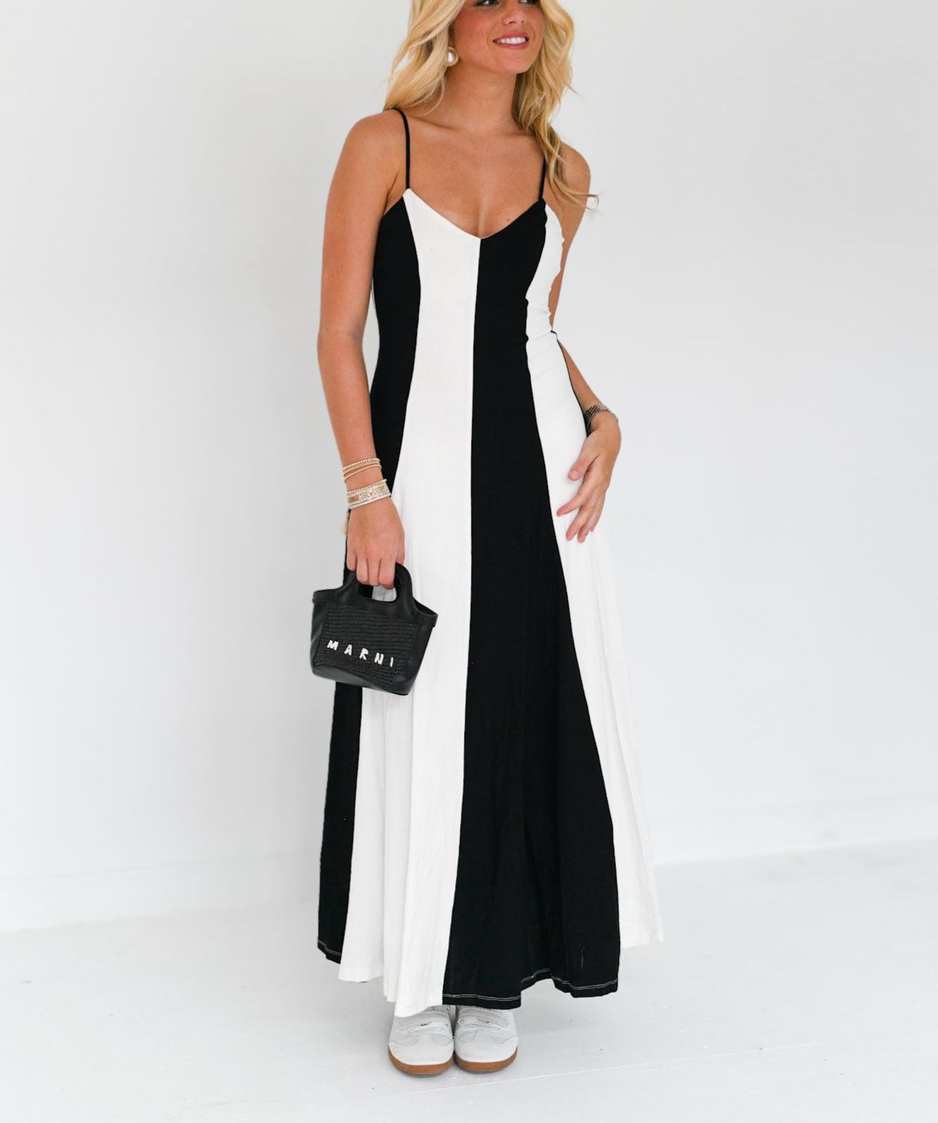 Veronica Striped Maxi Dress - White/Black