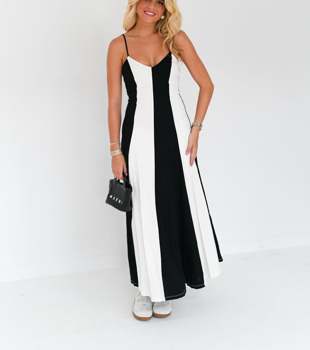 Veronica Striped Maxi Dress - White/Black