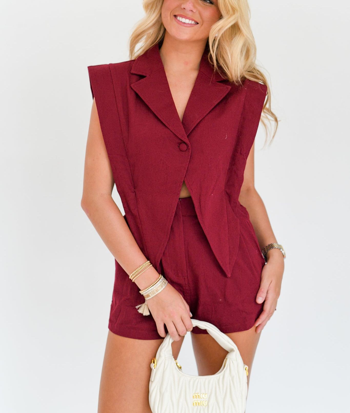 Claire Blazer Style Romper - Maroon