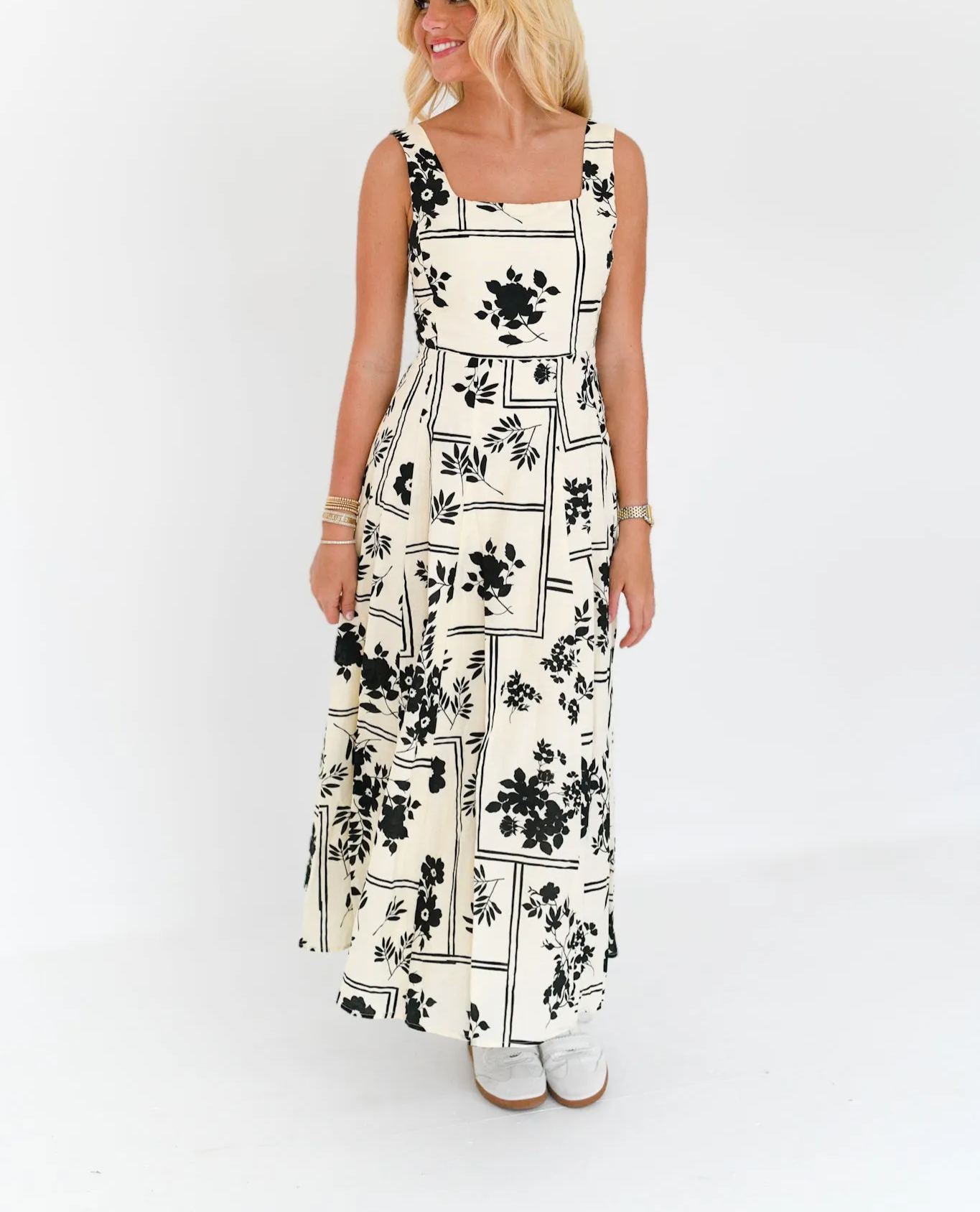 Addie Floral Print Midi Dress - Cream