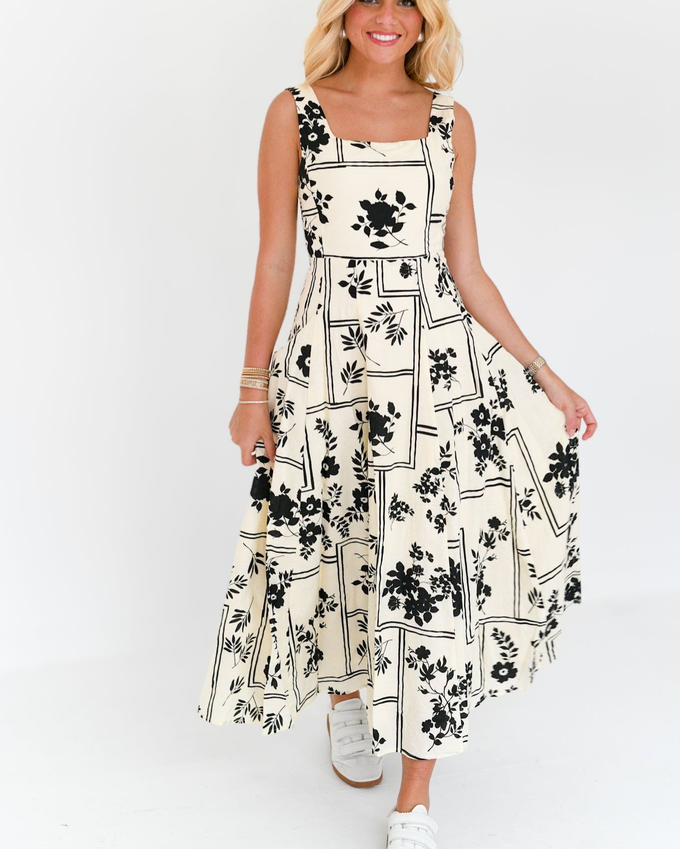 Addie Floral Print Midi Dress - Cream