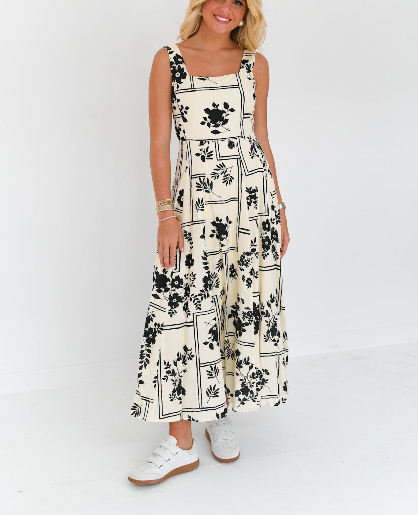 Addie Floral Print Midi Dress - Cream