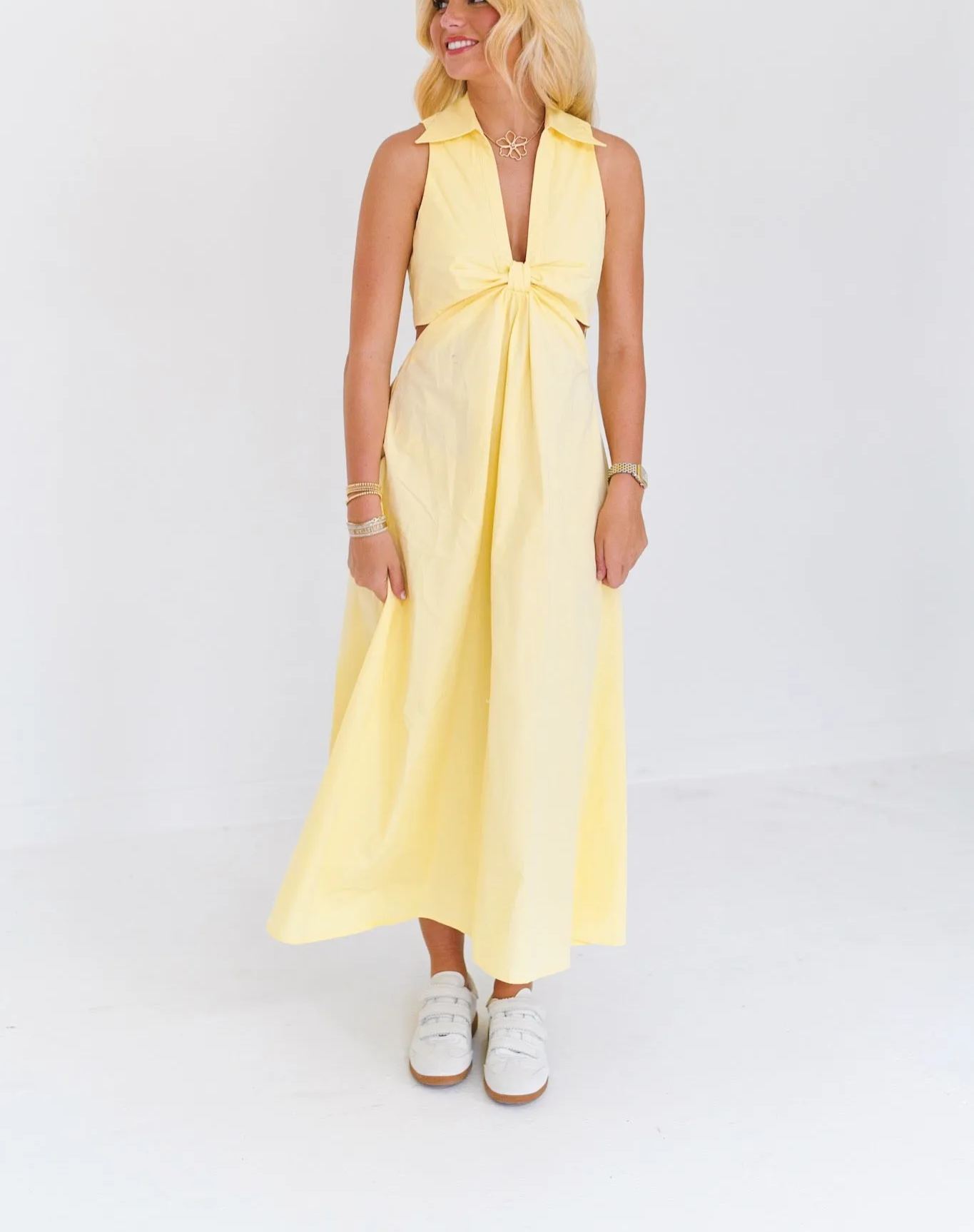 Chelly Cutout Midi Dress - Buttercream Yellow