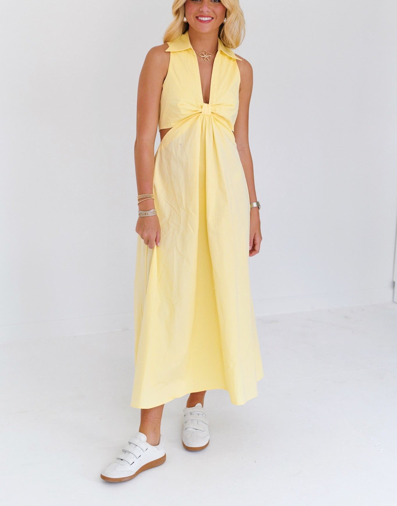 Chelly Cutout Midi Dress - Buttercream Yellow