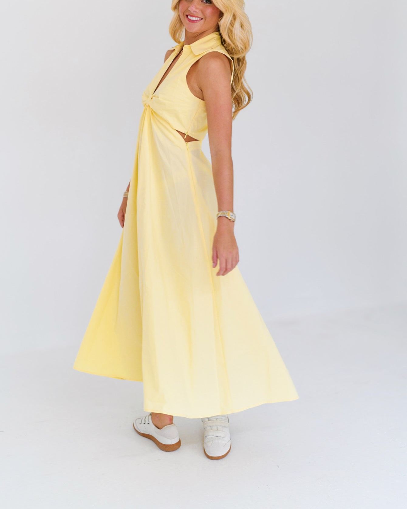 Chelly Cutout Midi Dress - Buttercream Yellow