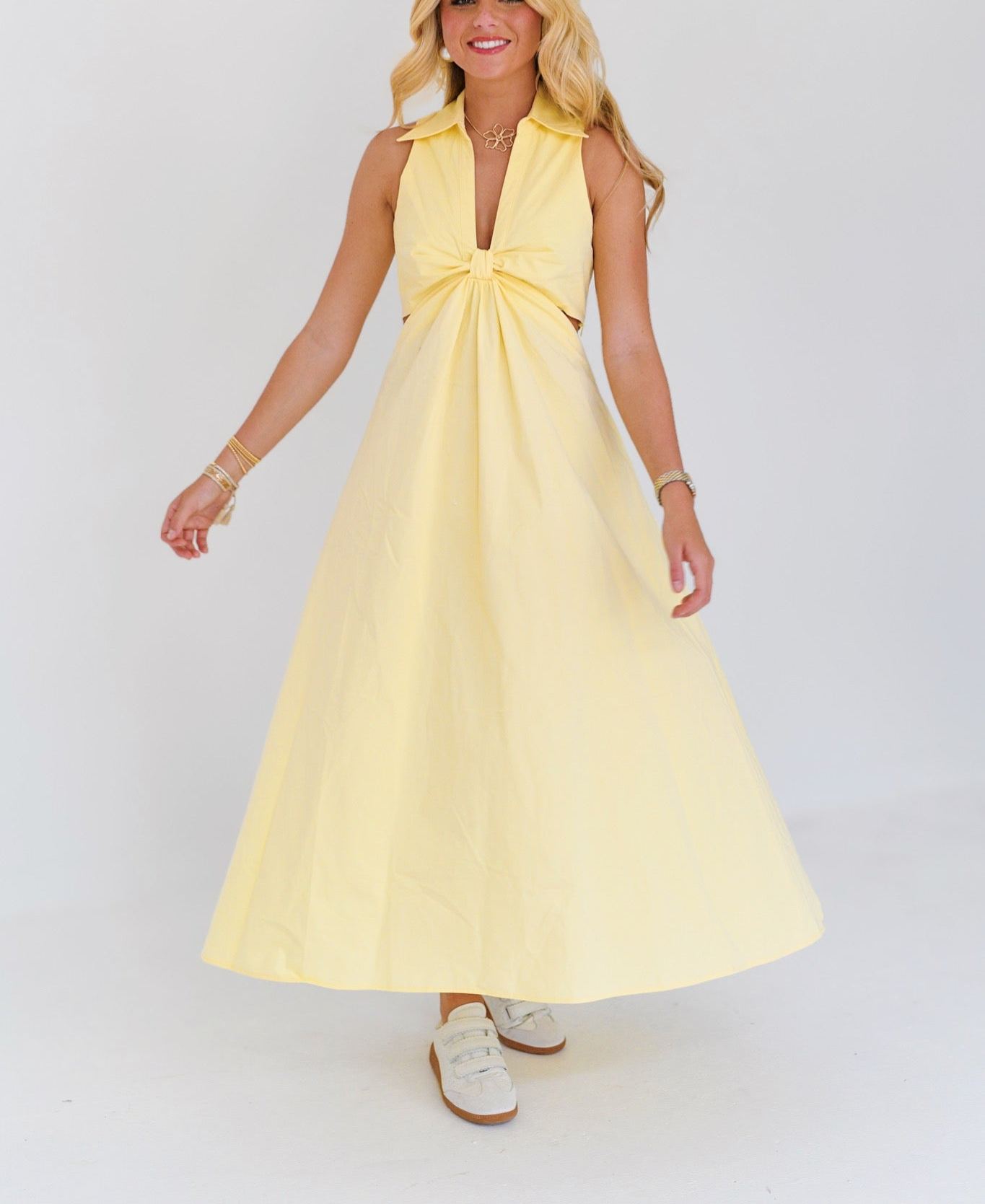 Chelly Cutout Midi Dress - Buttercream Yellow