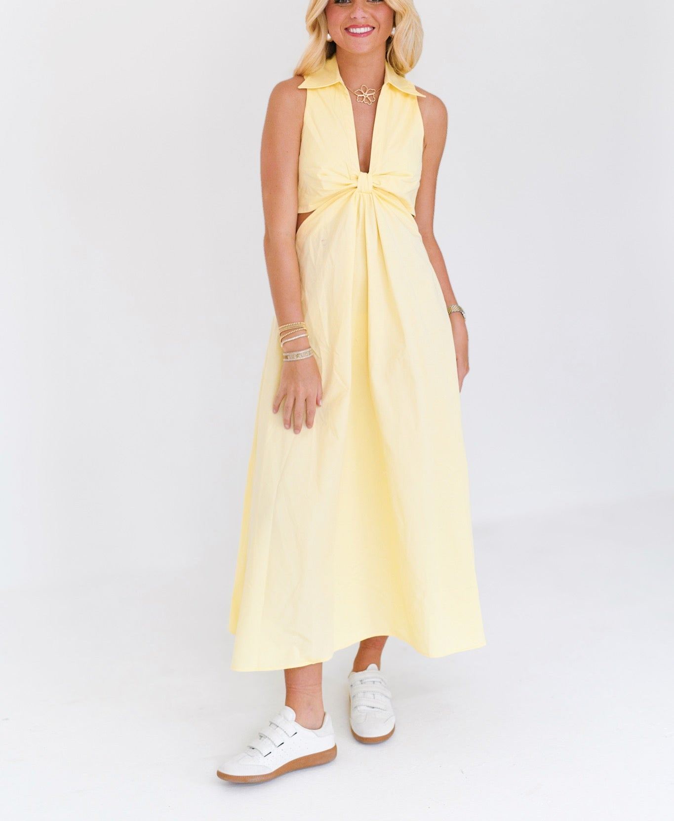 Chelly Cutout Midi Dress - Buttercream Yellow